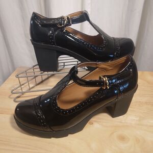 Dadawen T-Strap Mary Jane Shoes Womens 41-US 9-9.5 Black Patent  Platforms